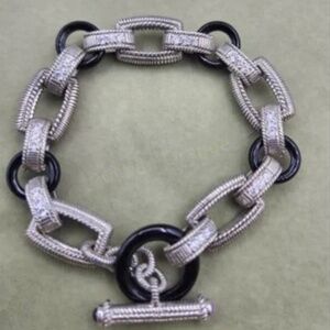 Judith Ripka 925 Sterling Silver Onyx, Cubic Zirconia & Amethyst Toggle Bracelet